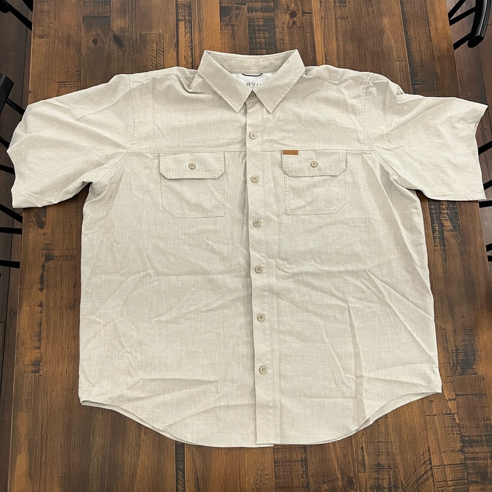 Mens XXL Orvis Short Sleeve Button Down Shirt Khaki